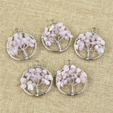 Reiki Jewelry Rose Quartzs Tree of Life Pendant Necklace