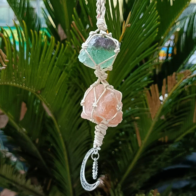 Reiki Natural Rough Ore Stone Chakra Tree of Life Tassel Car Hanging