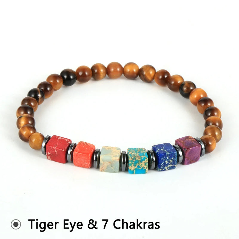 Reiki Healing 7 Chakra Bracelet Square Beads Men Women Yoga Buddha Jewelry