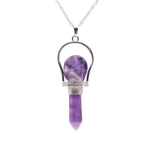 Reiki Natural Stone Skull Hexagonal Column Pendant Necklace