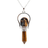 Reiki Natural Stone Skull Hexagonal Column Pendant Necklace