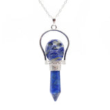 Reiki Natural Stone Skull Hexagonal Column Pendant Necklace