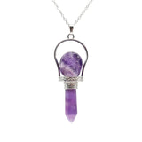 Reiki Natural Stone Skull Hexagonal Column Pendant Necklace