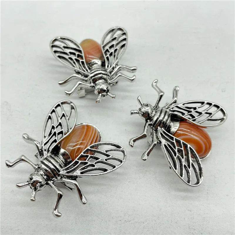 Reiki Ore Crystal Agate Insects Necklace/Brooch Pendant