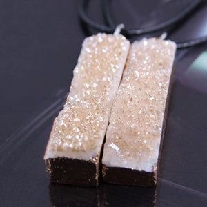 Reiki Raw Ore Jewelry Rectangle Druzy Necklace Women Chakra Pink Crystal