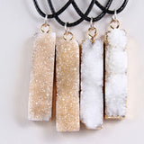 Reiki Raw Ore Jewelry Rectangle Druzy Necklace Women Chakra Pink Crystal