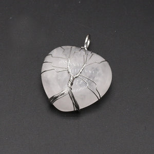Reiki Tree of Life Pendant Natural Wire Wrap Heart Love Crystal Tiger Eye