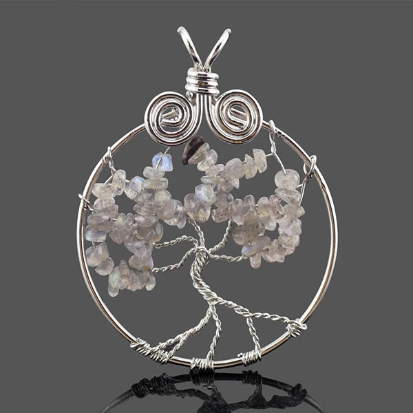 Reiki Chakra Tree of Life Chips Beads Pendant Owl Necklace