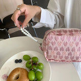 Relief Pattern Make Up Bag with Pearl Pendant