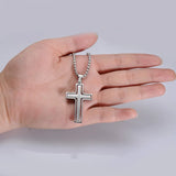 Rotatable Cross Necklace Men Stainless Steel Crucifix Pendant Collier