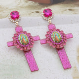 Resin Jesus Cross Earrings Charm Crystal Ear Pendants Boucles Brincos