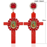 Resin Jesus Cross Earrings Charm Crystal Ear Pendants Boucles Brincos