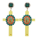 Resin Jesus Cross Earrings Charm Crystal Ear Pendants Boucles Brincos