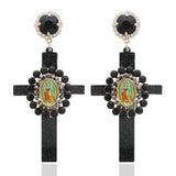 Resin Jesus Cross Earrings Charm Crystal Ear Pendants Boucles Brincos