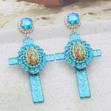 Resin Jesus Cross Earrings Charm Crystal Ear Pendants Boucles Brincos
