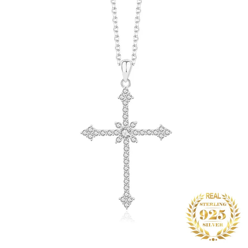 Sterling Silver 925 Cross Necklace with Zirconia Pendant