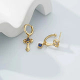 925 Silver Square Hoop Earrings Zircon Ankh Cross Drop Earrings Women