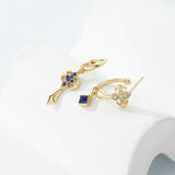 925 Silver Square Hoop Earrings Zircon Ankh Cross Drop Earrings Women