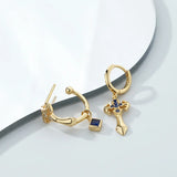 925 Silver Square Hoop Earrings Zircon Ankh Cross Drop Earrings Women