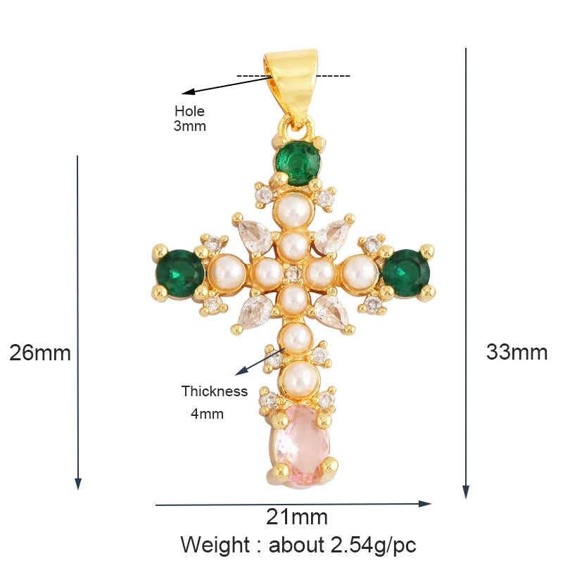 18K Plated Rainbow CZ Pearl Cross Pendant