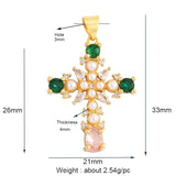 18K Plated Rainbow CZ Pearl Cross Pendant