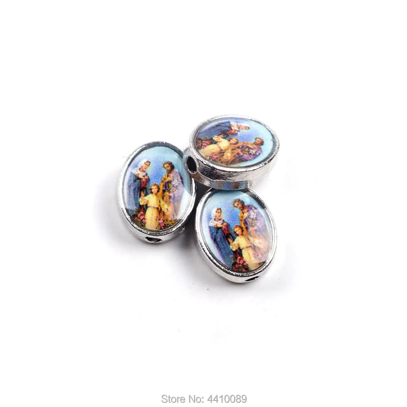 Religious Alloy Bead Picture Saint Holy Figures Oval Shape Catholic Beads