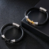 Religious Cross Bracelet Stainless Steel Leather Bangle Men