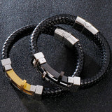 Religious Cross Bracelet Stainless Steel Leather Bangle Men