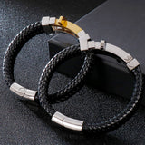Religious Cross Bracelet Stainless Steel Leather Bangle Men