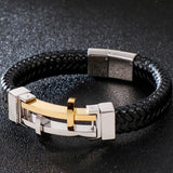 Religious Cross Bracelet Stainless Steel Leather Bangle Men