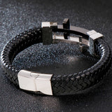 Religious Cross Bracelet Stainless Steel Leather Bangle Men