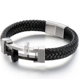 Religious Cross Bracelet Stainless Steel Leather Bangle Men