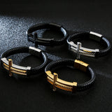Religious Cross Leather Bracelet for Men with Magnet Clasp