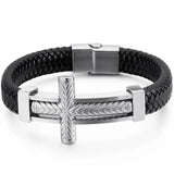 Religious Cross Leather Bracelet for Men with Magnet Clasp