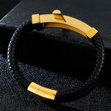 Religious Cross Leather Bracelet for Men with Magnet Clasp