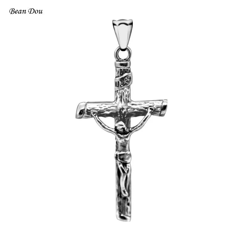 Religious Cross Necklace Pendant 316L Stainless Steel Retro Style 2.8x5.5cm