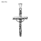 Religious Cross Necklace Pendant 316L Stainless Steel Retro Style 2.8x5.5cm