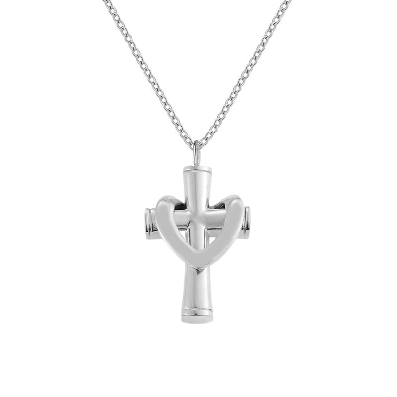 Religious Cross Urn Necklace Ashes Stainless Steel Cremation Keepsake