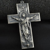 Religious Jesus Cross Catholic Tin Pendant Necklace