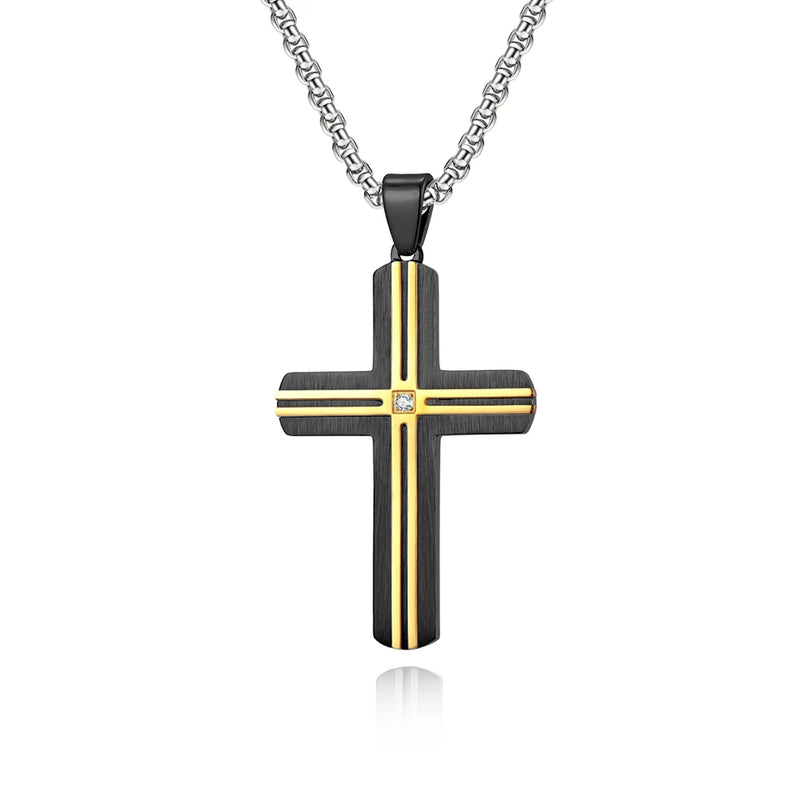 Religious Stainless Steel Zircon Cross Pendant Necklace