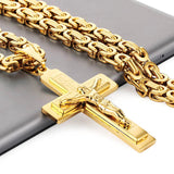 Men Stainless Steel Cross Pendant Necklace Heavy Chain