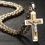 Men Stainless Steel Cross Pendant Necklace Heavy Chain