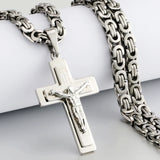 Men Stainless Steel Cross Pendant Necklace Heavy Chain