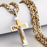 Men Stainless Steel Cross Pendant Necklace Heavy Chain