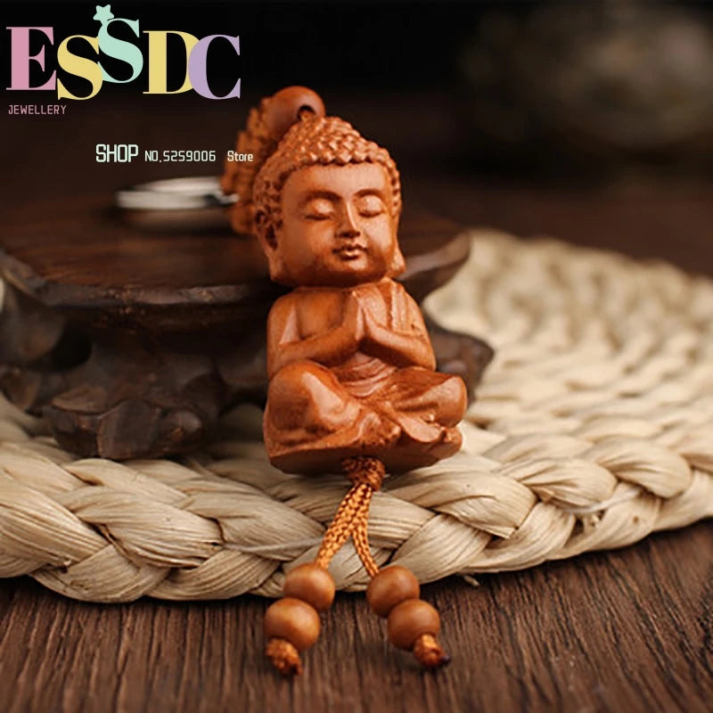 Sakyamuni Peach Wood Carving Buddha Key Chain Pendant