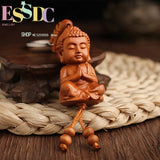 Sakyamuni Peach Wood Carving Buddha Key Chain Pendant
