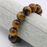 Tiger Eye Stone Bracelet Bangle 14mm Round Beads Healing Jewelry 7.5inch