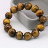 Tiger Eye Stone Bracelet Bangle 14mm Round Beads Healing Jewelry 7.5inch
