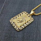 Religious Square Praying Hands Cross Pendant Necklace