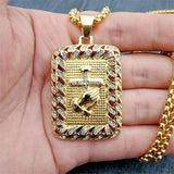Religious Square Praying Hands Cross Pendant Necklace